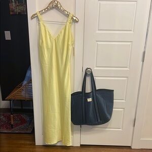Elegant butter Yellow Maxi Dress satin xl